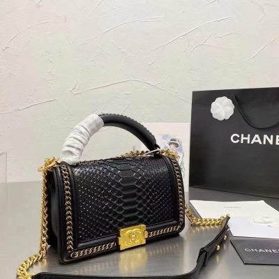 Chanel Boy Crocodile Looks Handbag Black