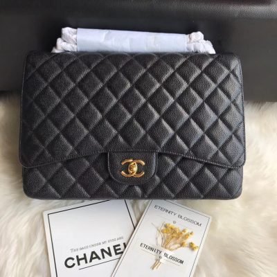 Chanel Classic Double Flap 30 Caviar Shoulder Bag Black Golden Hardware