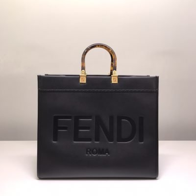 Fendi Sunshine Leather Shopper Tote Bag Black