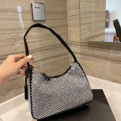 Prada Satin Mini Hobo Bag with Artificial Crystals