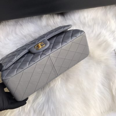Chanel Classic Double Flap 30 Shoulder Bag Grey Golden Hardware