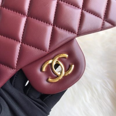 Chanel Classic Double Flap 30 Shoulder Bag Maroon Golden Hardware